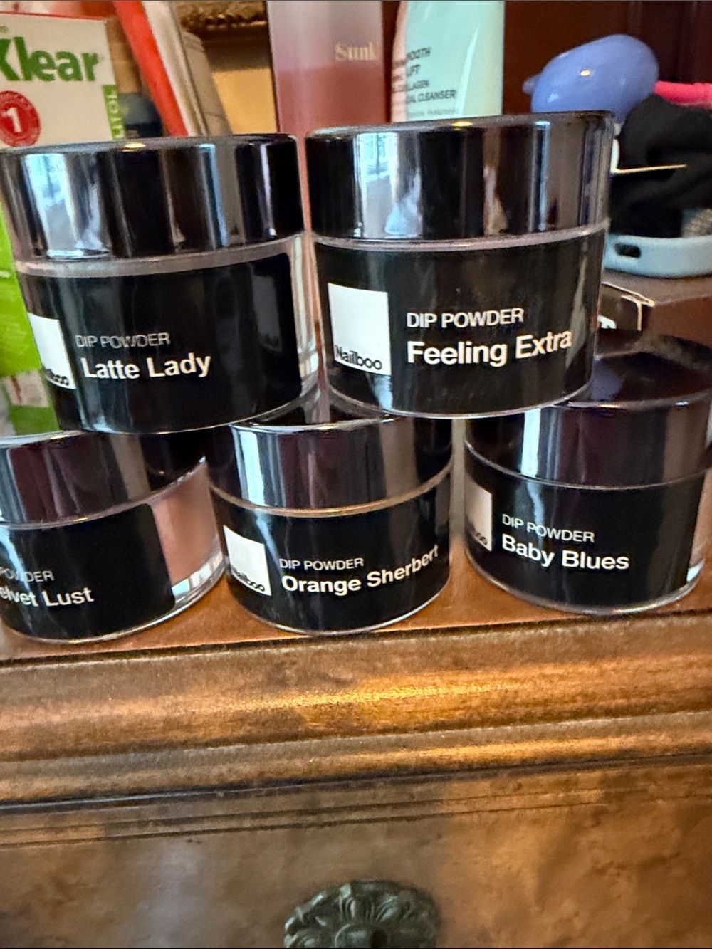 Nailboo Dip Powder Set - Latte Lady, Feeling Extra, Orange Sherbert, Baby Blues